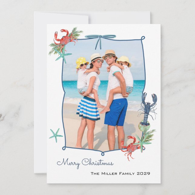 Cute Watercolor Nautical Christmas Photo Julkort (Framsida)