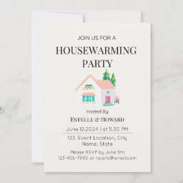 Cute Watercolor New Home Houseuppvärmning Party Inbjudningar