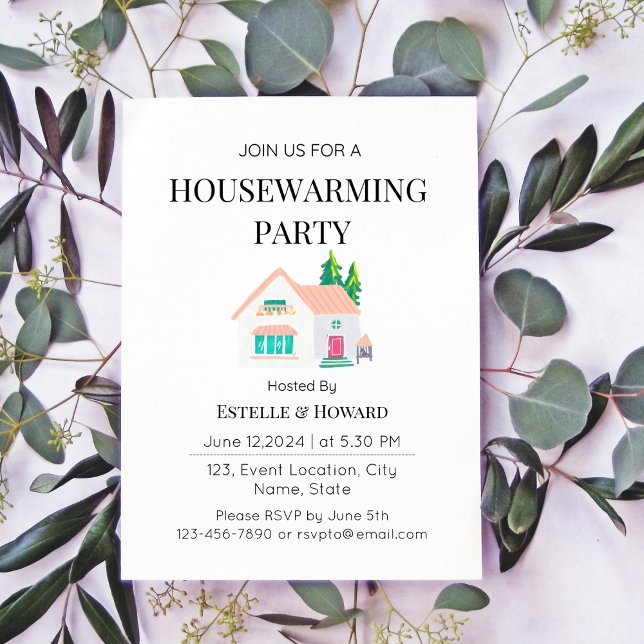 Cute Watercolor New Home Houseuppvärmning Party Inbjudningar (New Home Housewarming Party Invitation)
