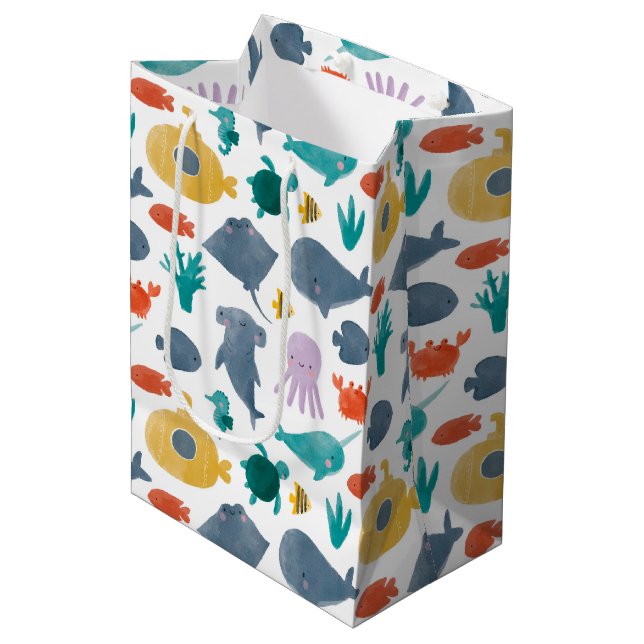 Cute Watercolor Ocean Animals Mönster (Framsidan Vinklad)