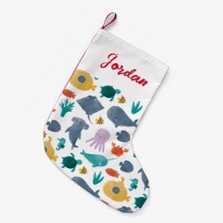 Cute Watercolor Ocean Animals Mönster Liten Julstrumpa