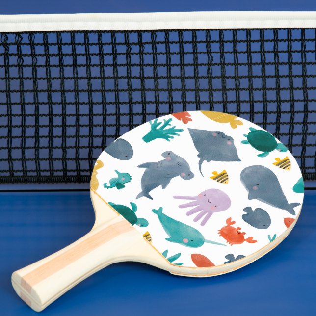 Cute Watercolor Ocean Animals Mönster Pingisracket (Insitu)