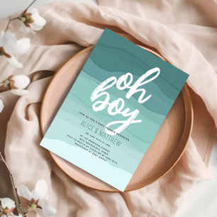 Cute Watercolor Oh Boy Baby Shower Inbjudningar