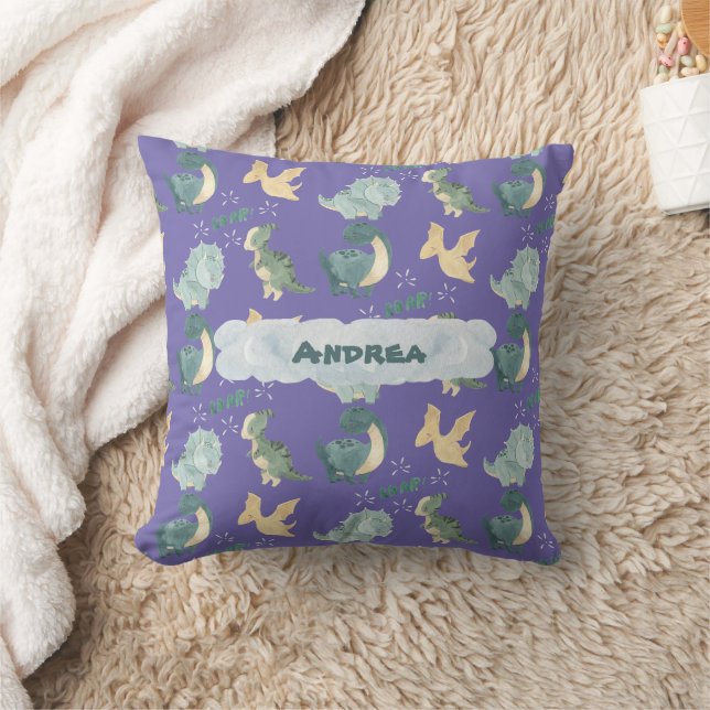 Cute Watercolor on Light Lila Dinosaur Cloud Kudde (Filt)