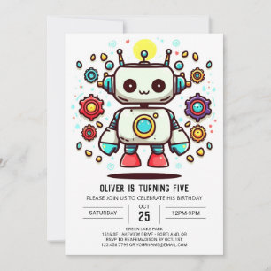 Cute Watercolor Online Robot Birthday Inbjudningar