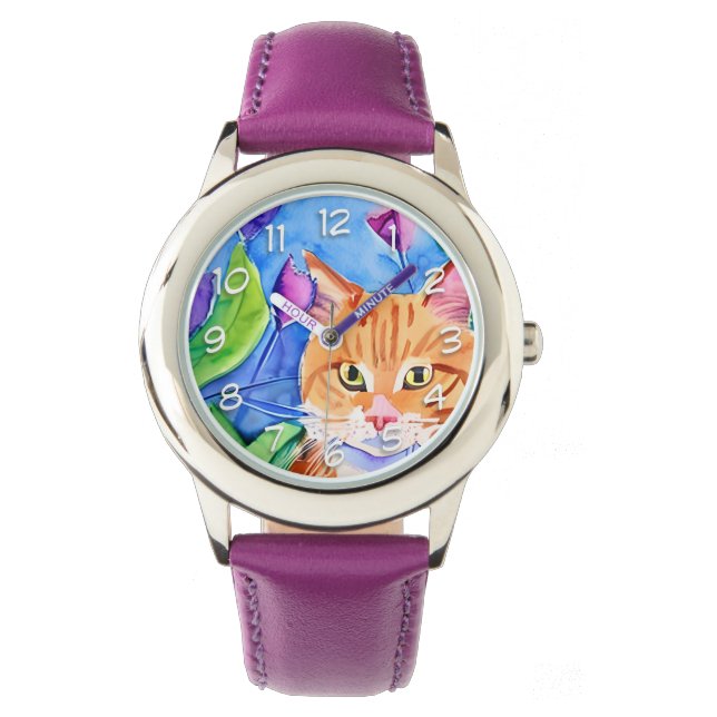 Cute Watercolor Orange Cat Armbandsur (Framsida)