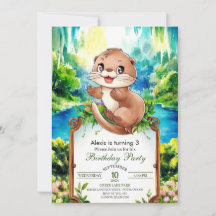 Cute Watercolor Otter Birthday