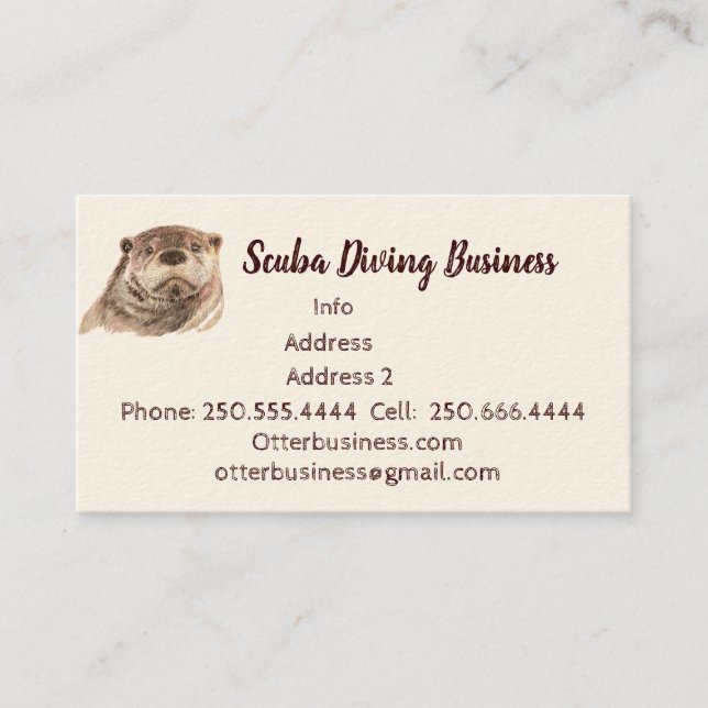 Cute Watercolor Otter Dyka Business Visitkort (Framsida)