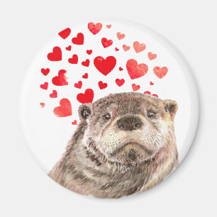 Cute Watercolor Otter Hearts Kärlek Animal Humor Magnet