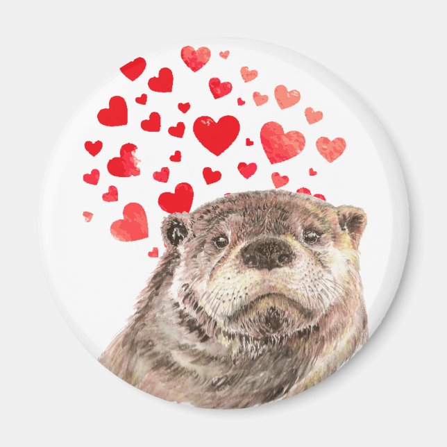 Cute Watercolor Otter Hearts Kärlek Animal Humor Magnet (Framsidan)
