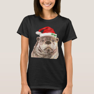 Cute Watercolor Otter i jultomten Tee Shirt