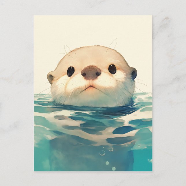 Cute Watercolor Otter Peeking Water Vykort (Framsida)