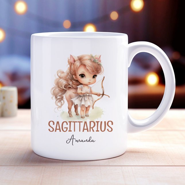 Cute Watercolor Painting Sagittarius Zodiac Namn Kaffemugg (Cute Watercolor Painting Sagittarius Zodiac Name Coffee Mug)
