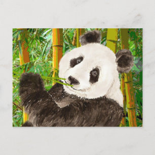 Cute Watercolor Panda i Bamboo Forest Vykort