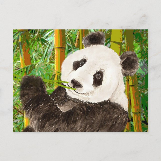 Cute Watercolor Panda i Bamboo Forest Vykort (Framsida)