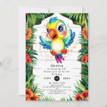 Cute Watercolor Parrot Birthday