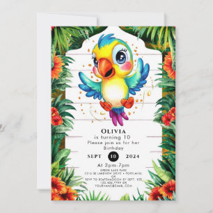 Cute Watercolor Parrot Birthday Inbjudningar