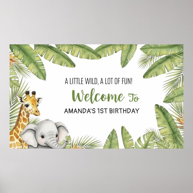 Cute Watercolor Party Animals Birthday Poster (Framsidan)