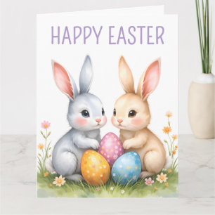 Cute Watercolor Påskhare Glad påsk Kort