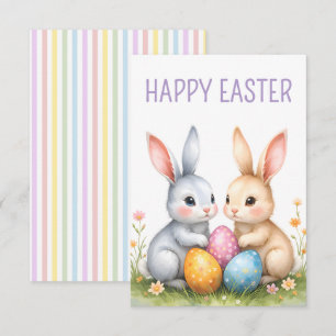 Cute Watercolor Påskhare Glad påsk Kort