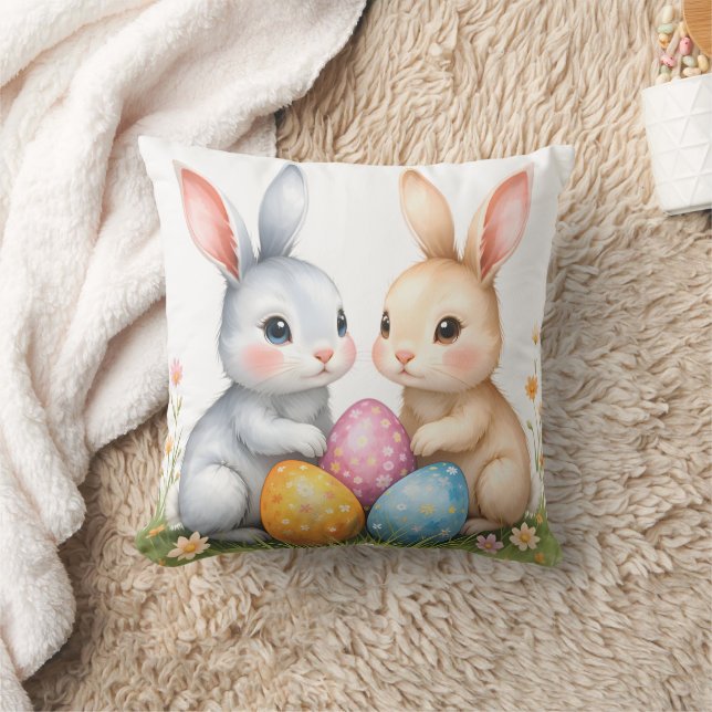 Cute Watercolor Påskhare Glad påsk Kudde (Filt)