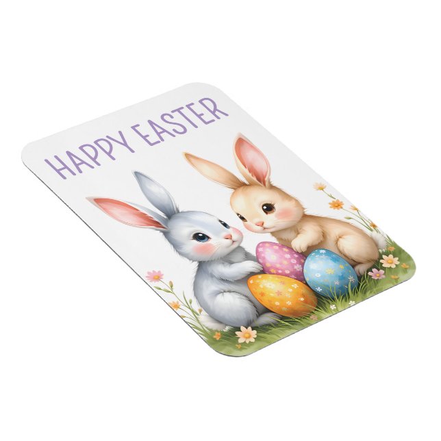 Cute Watercolor Påskhare Glad påsk Magnet (Högersidan)