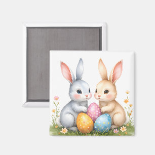 Cute Watercolor Påskhare Glad påsk Magnet