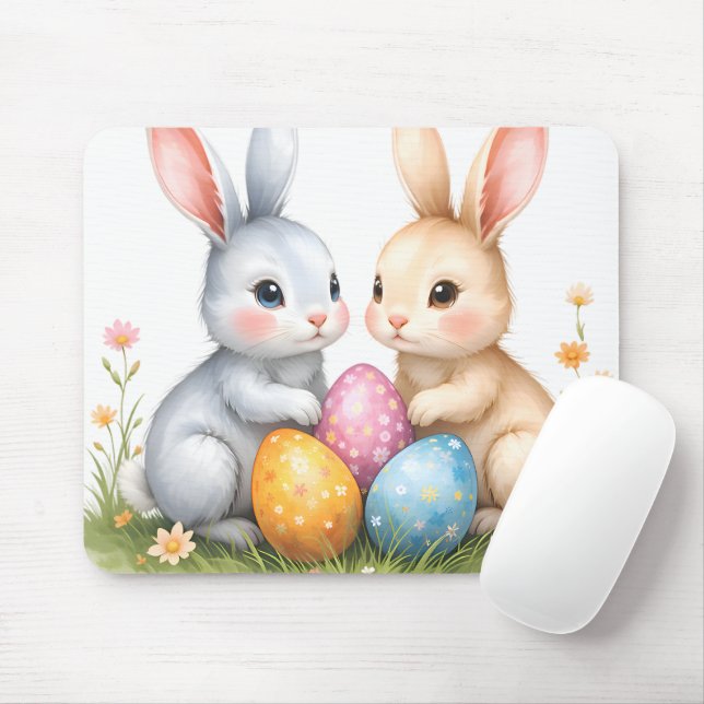 Cute Watercolor Påskhare Glad påsk Musmatta (Med mus)