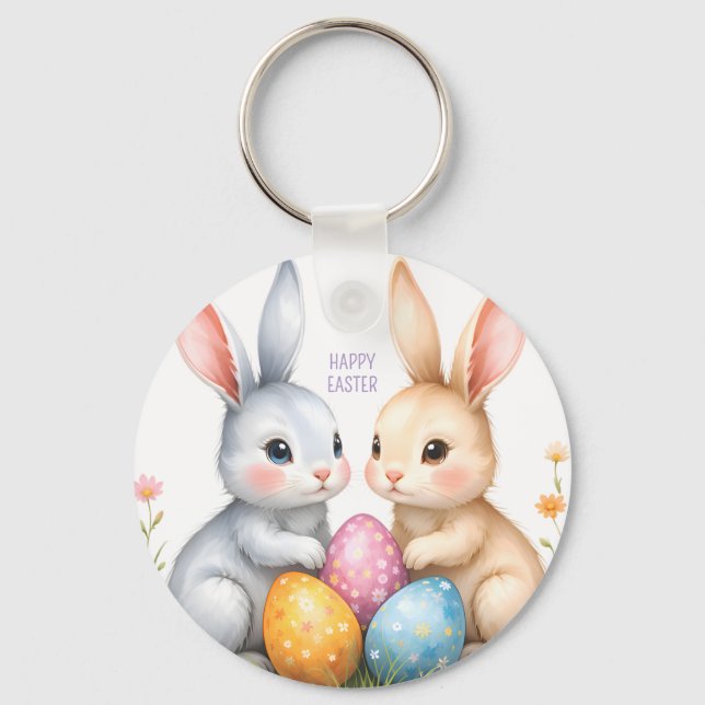 Cute Watercolor Påskhare Glad påsk Nyckelring (Framsida)