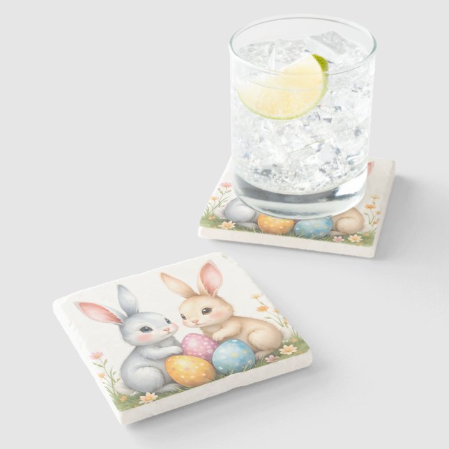 Cute Watercolor Påskhare Glad påsk Stenunderlägg (Sidan)