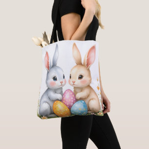 Cute Watercolor Påskhare Glad påsk Tygkasse