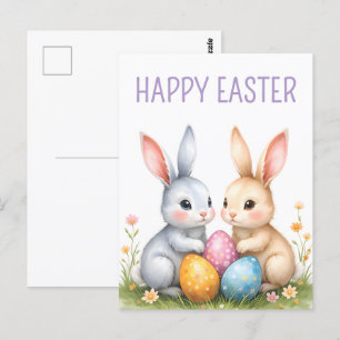 Cute Watercolor Påskhare Glad påsk Vykort