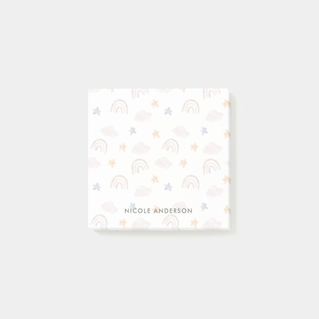 Cute Watercolor Pastel Rainbow Cloud Stars Post-it Block (Framsida)