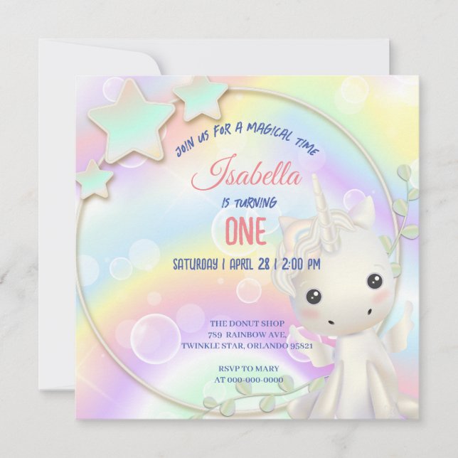 Cute Watercolor pastel Unicorns Rainbow Birthday (Framsida)
