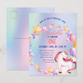 Cute Watercolor pastel Unicorns Rainbow Birthday Inbjudan Vykort