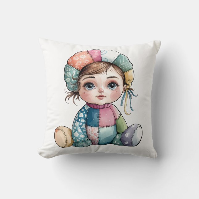 Cute Watercolor Patchwork Baby Snö Woman Kudde (Framsida)