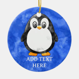 Cute Watercolor Penguin Blue Julgransprydnad Keramik
