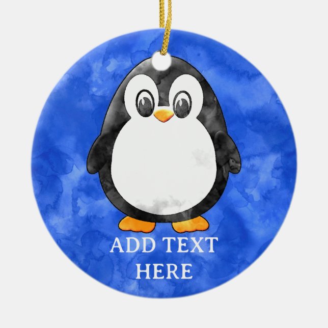 Cute Watercolor Penguin Blue Julgransprydnad Keramik (Framsidan)