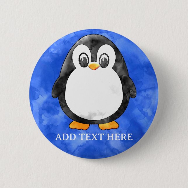 Cute Watercolor Penguin Blue Knapp (Framsida)