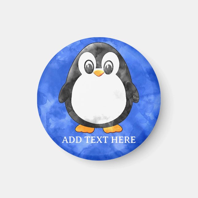 Cute Watercolor Penguin Blue Magnet (Framsidan)