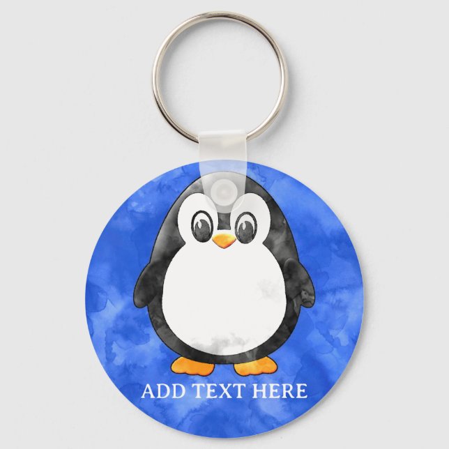 Cute Watercolor Penguin Blue Nyckelring (Framsida)