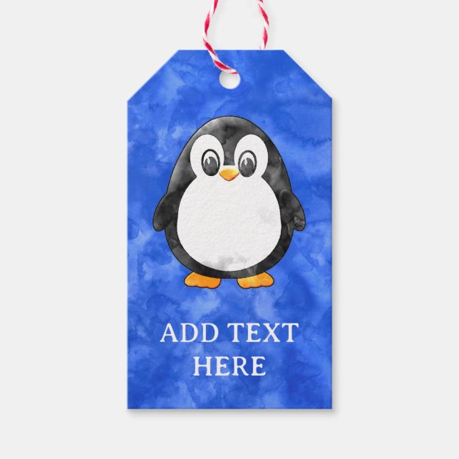 Cute Watercolor Penguin Blue Presentetikett (Framsidan)