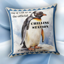 Cute Watercolor Penguin Chilling Station