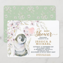 Cute Watercolor Penguin Gender Neutral Baby Shower Inbjudningar