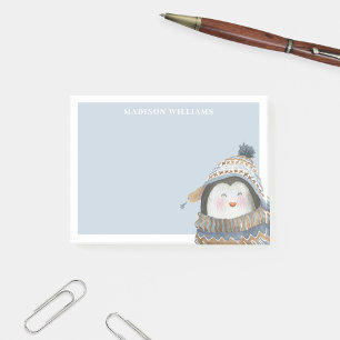 Cute Watercolor Penguin med eget namn Post-it Block