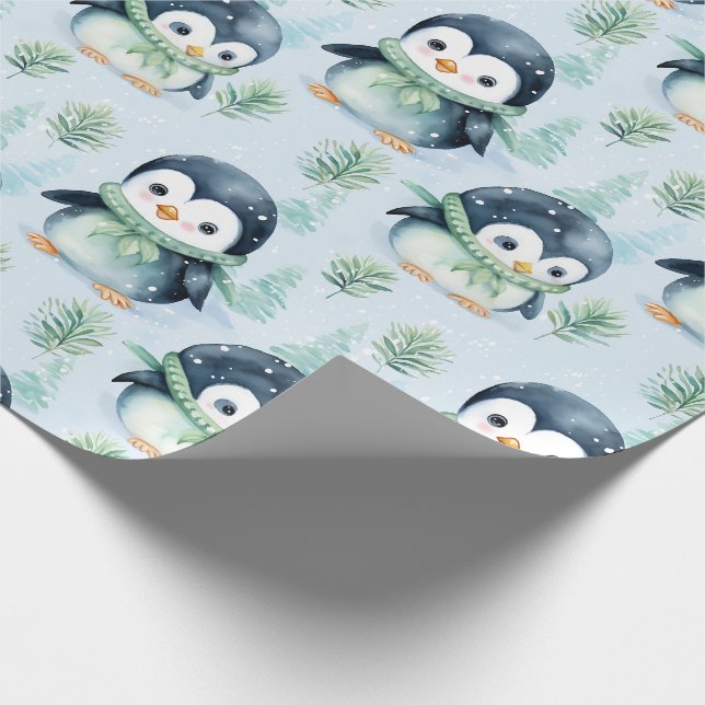 Cute Watercolor Penguin Presentpapper (Hörn)