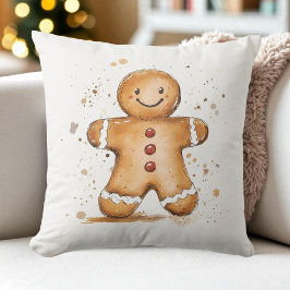 Cute Watercolor Pepparkaksgubbe Farmhouse Helgdag Kudde