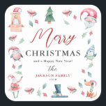 Cute Watercolor Personlig God jul Fyrkantigt Klistermärke<br><div class="desc">Julfäbol för personlig av ljus.</div>