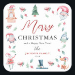 Cute Watercolor Personlig God jul Fyrkantigt Klistermärke<br><div class="desc">Julfäbol för personlig av ljus.</div>