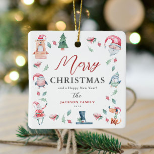 Cute Watercolor Personlig God jul Julgransprydnad Keramik